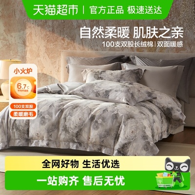 水星家纺100S双股长绒棉磨毛套件