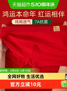 七匹狼纯棉本命年内裤男士红色四角裤头大码新款马年平角短裤礼盒