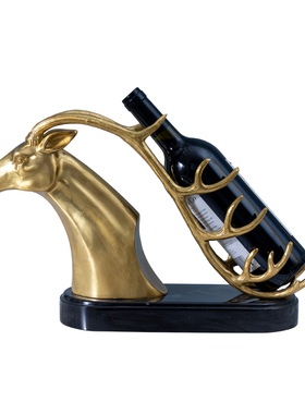 鹿头造型红酒架纯铜装饰摆件