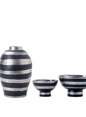 电镀银色条纹样板间收纳果碗花瓶