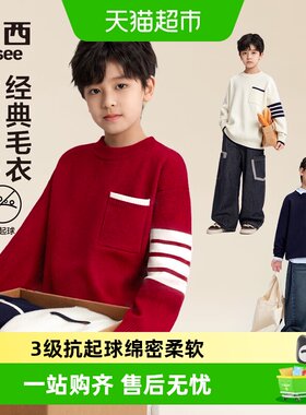 左西秋冬男童红色年服毛衣针织衫
