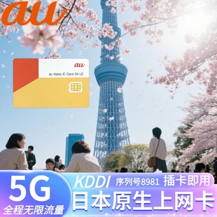 日本电话卡KDDI原生5G无限流量不降速上网卡可ESIM可热点东京旅游