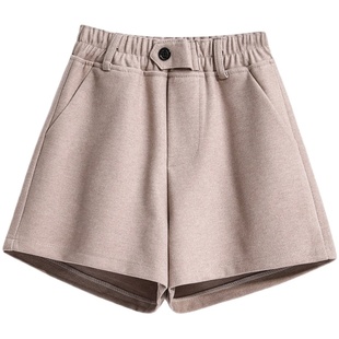 秋冬大码女装新款宽松显瘦松紧腰外穿靴裤学生胖mm休闲毛呢短裤潮