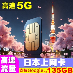 日本电话卡5G手机上网卡3/5/7/15天10GB/20GB/135GB流量旅游sim卡