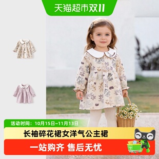 彩婴房婴儿连衣裙春装长袖碎花裙女宝宝公主裙纯棉春秋款外出衣服