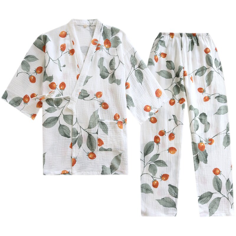 女士汉服古装睡衣春夏薄款纯棉纱布斜襟系带家居服吸汗透气汗蒸服