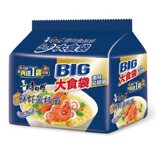 康师傅大食袋鲜虾鱼板面好吃的宿舍夜宵速食泡方便面