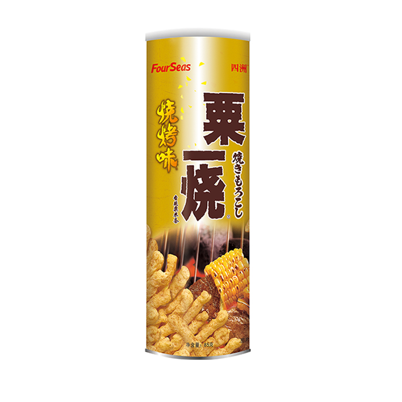 四洲粟一烧粟米条烧烤味罐装休闲零食玉米条膨化网红露营食品