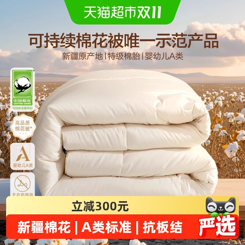 水星家纺棉花被冬被60S长绒棉新疆棉春秋被子轻奢四季被冬被被芯