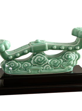 龙泉青瓷中式风办公室招财玉如意