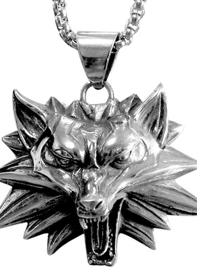 狼头吊坠项链钛钢巫师蛇骨链男