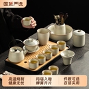 新款 2025家用轻奢汝窑功夫茶具套装 米黄高档陶瓷提梁茶壶盖碗茶杯