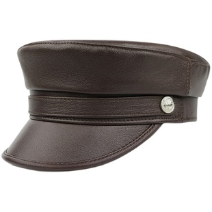 皮帽女款春秋皮帽 真皮帽子 男女复古帽黑色羊皮平顶学生帽平顶帽