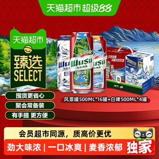 臻选乌苏啤酒红+白礼盒装500ml*20罐装啤酒过节送礼礼盒