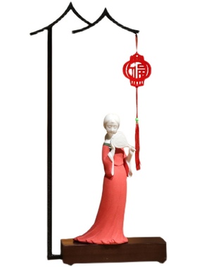 轻奢中式风陶瓷人物乔迁新居摆件