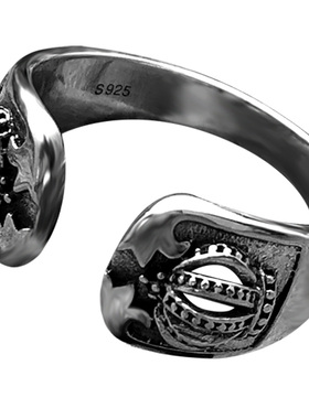皇冠戒指纯银复古男开口尾戒指环