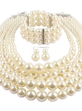 首饰欧美夸张多层串珠三件女项链