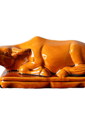 陶瓷牛唐三彩摆件卧牛水牛工艺品