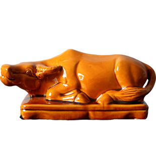 唐三彩卧牛陶瓷牛摆件十二生肖牛家居客厅摆设黄牛水牛工艺品摆件