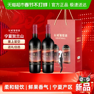 长城塞上星空典藏干红葡萄酒750ml*2瓶双支礼盒年货送礼宁夏产区