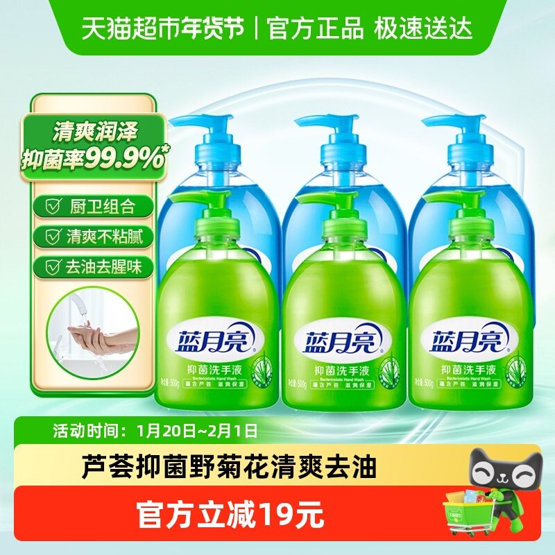 蓝月亮家用瓶装洗手液芦荟抑菌+野菊花洁净滋润500g*6瓶,洗护清洁剂/卫生巾/纸/香薰,洗手液,淘宝优惠券,粉丝福利购,淘宝优惠卷