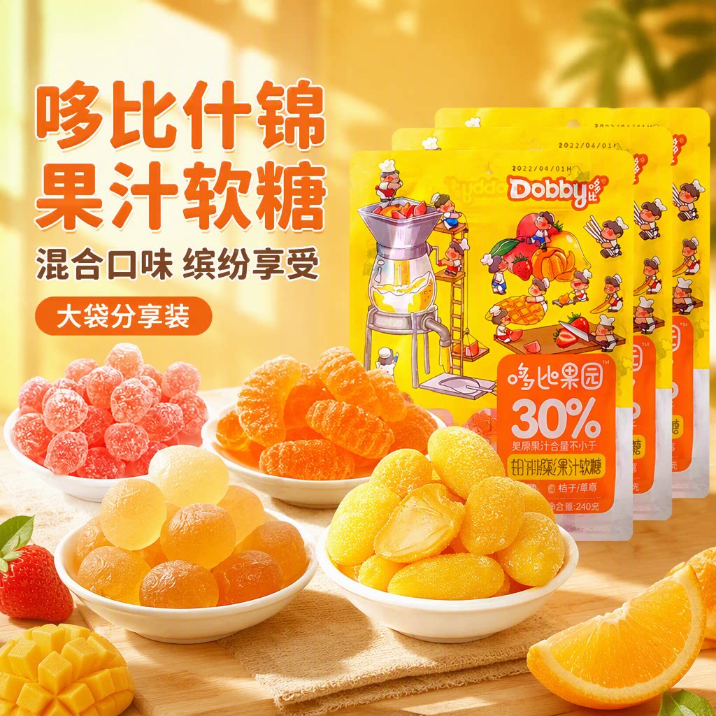 Dobby哆比什锦果汁软糖混合口味240g*3袋散装喜糖休闲儿童零食