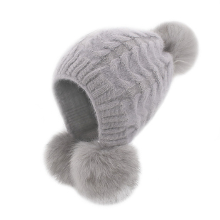 女士秋冬针织三毛球帽子韩版保暖甜美毛线混纺保暖逛街可爱女帽冬