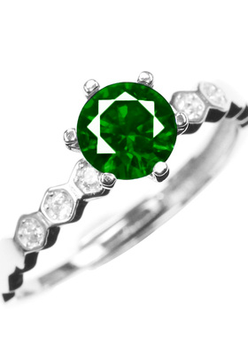 绿碧玺纯银宝石日韩风圆形戒指