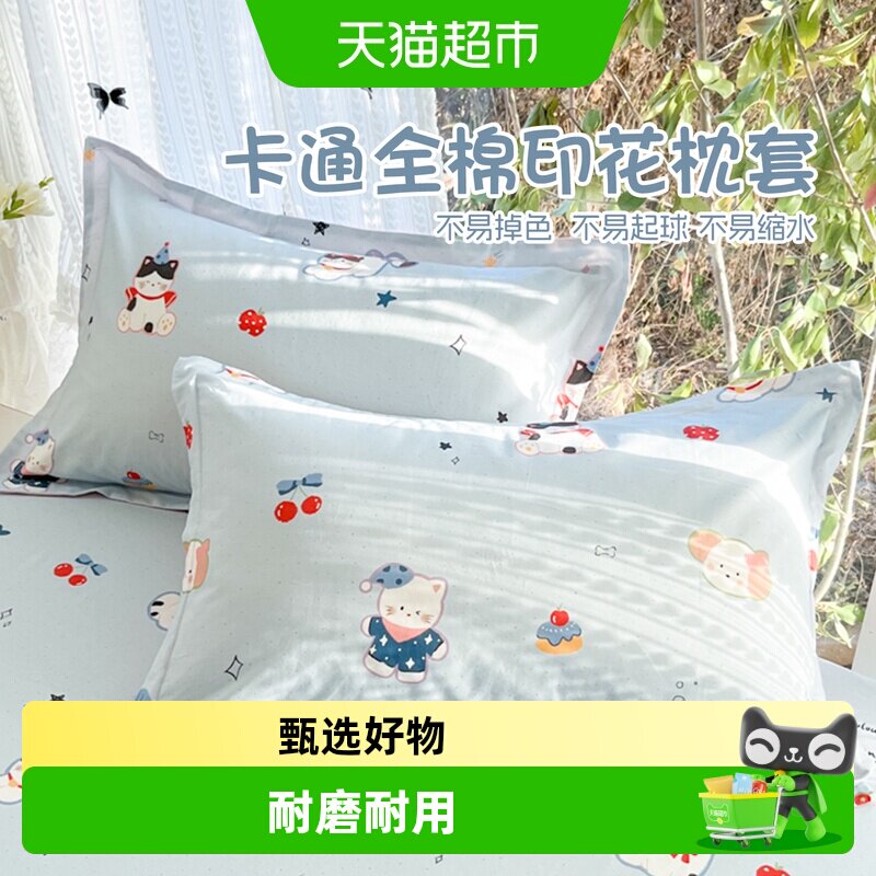 小清新印花全棉枕套纯棉一对装家用宿舍48x74cm枕芯内胆套单只