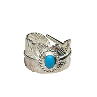 银创鹫见太郎松石羽毛戒指s925纯银男女开口摇滚时尚情侣指环银饰