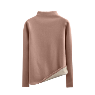 秋冬新款韩版半高领纯白加绒加厚长袖体恤打底衫女装长袖修身T恤