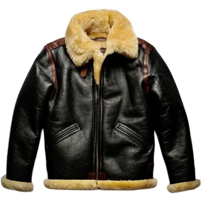 军事风机车型男超厚澳洲羊毛皮衣