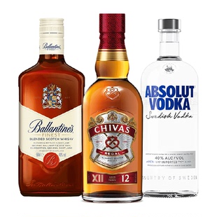 绝对原味伏特加 芝华士12年 百龄坛特醇500mlx3瓶特调 进口