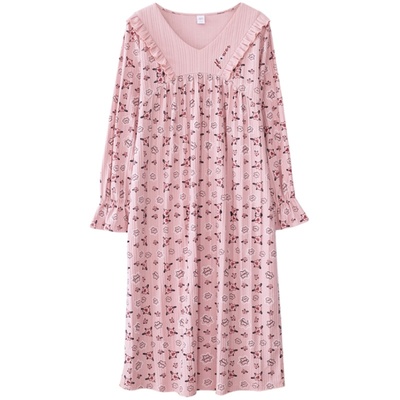 全棉女士长袖冬季可爱风睡衣裙