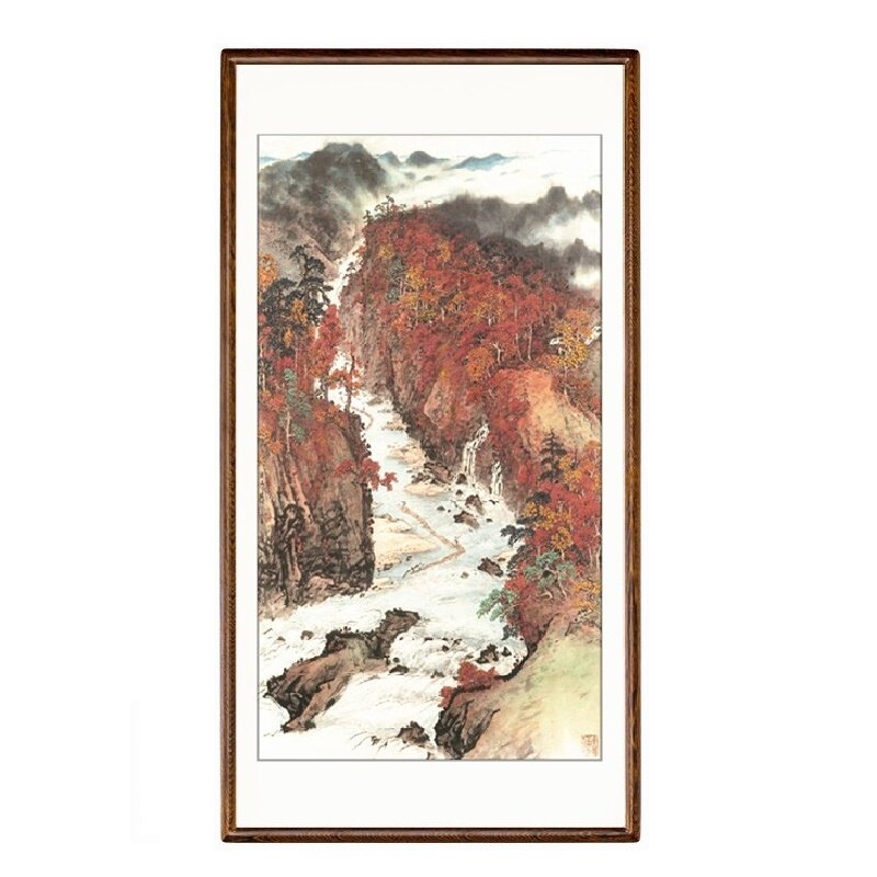秋溪放筏名家仿古山水画