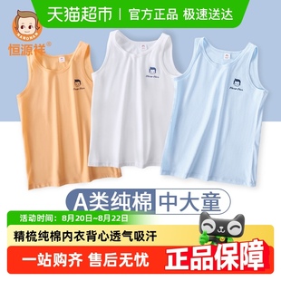 恒源祥儿童中大童男童纯棉背心男孩内穿春秋夏季 薄款 宝宝全棉无袖