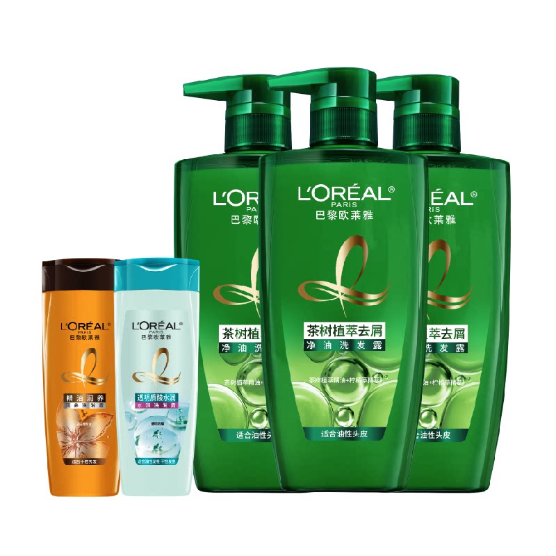 欧莱雅绿瓶茶树植萃去屑控油清爽头皮舒缓清洁洗发水女洗发露男