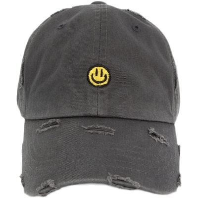 百搭时尚笑脸刺绣做旧棒球帽子
