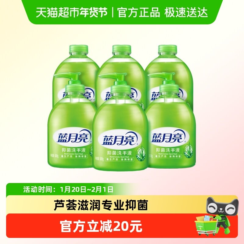 蓝月亮洗手液家用芦荟抑菌滋润瓶装500g*6瓶温和不伤手,洗护清洁剂/卫生巾/纸/香薰,洗手液,淘宝优惠券,粉丝福利购,淘宝优惠卷