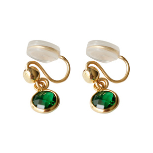 醉爱祖母绿~ 蚊香盘无痛感耳夹无耳洞女珍珠14K包金扇形耳勾耳饰