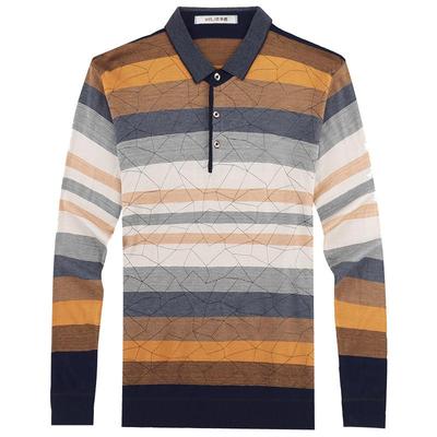 爸爸薄款条纹长袖t恤男装Polo衫
