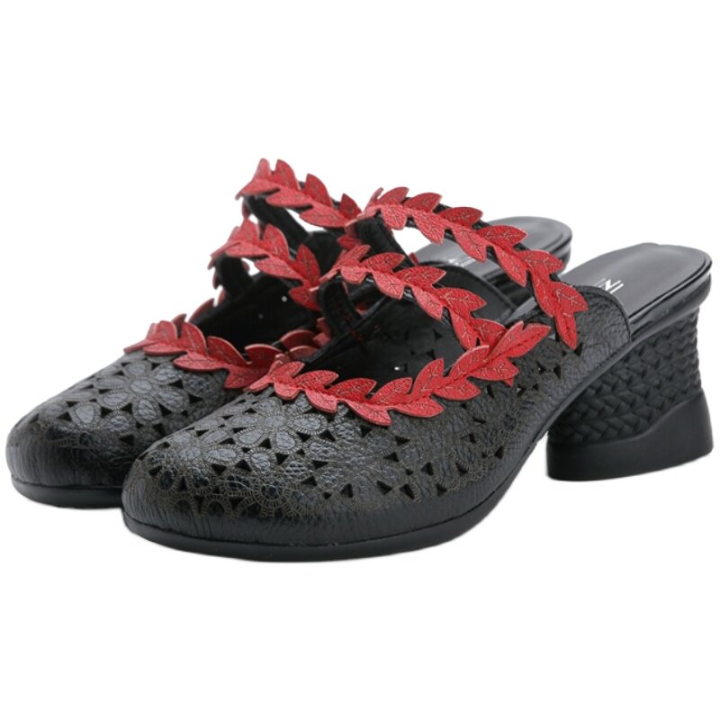 夏新款凉拖鞋手工花朵皮鞋妈妈