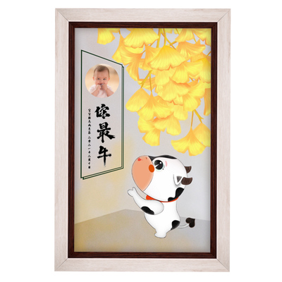 吉祥童子牛宝宝出生礼物定制12生肖胎毛画婴儿纪念品硕果丰盈2021