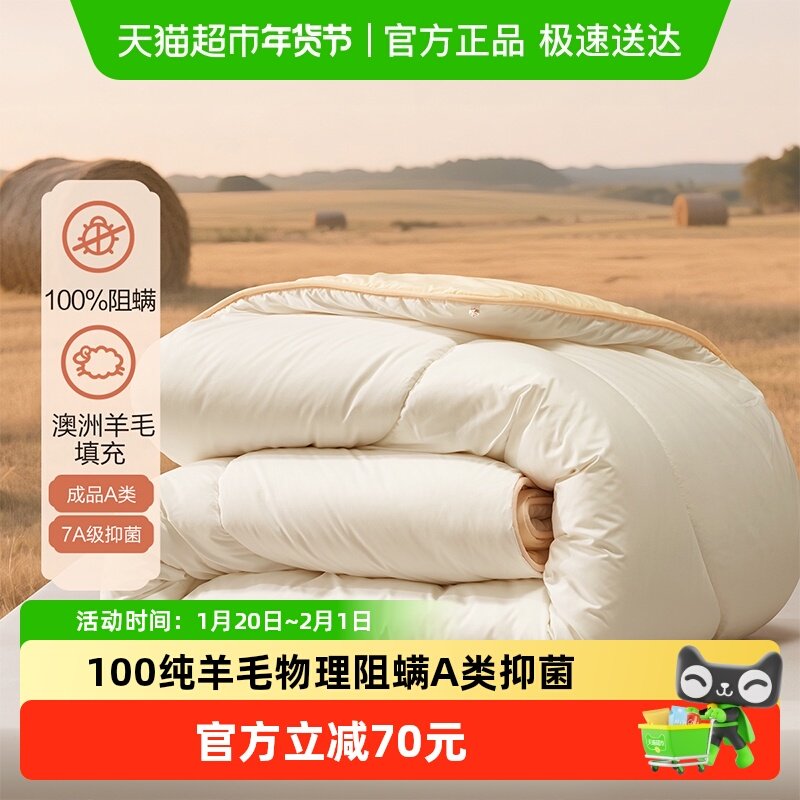 水星集团百丽丝家纺被子澳洲羊毛被100纯羊毛A类抗菌阻螨保暖冬被,床上用品,羊毛被/驼毛被,淘宝优惠券,粉丝福利购,淘宝优惠卷