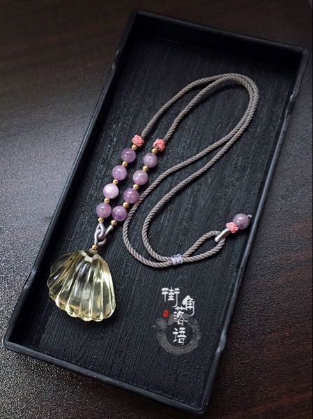 手作风天然黄水晶薰衣草挂绳吊坠