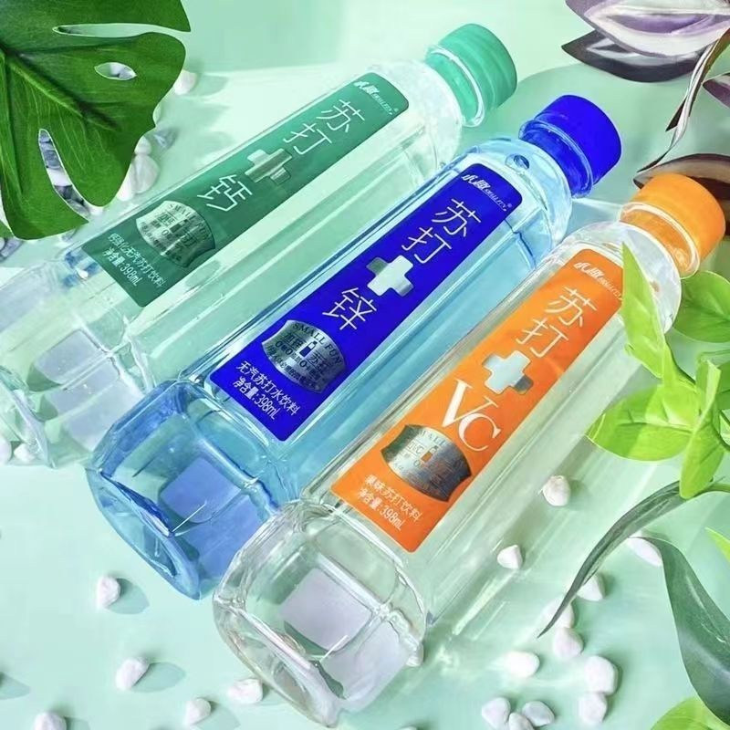 小趣苏打水加VC苏打水398ml瓶装加钙加锌装0脂0卡饮料弱碱矿泉水