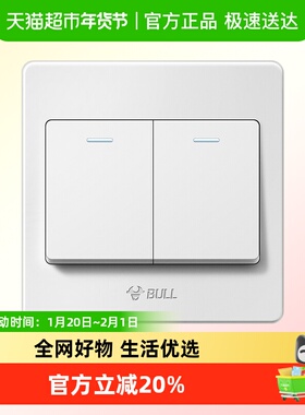 公牛开关插座两开面板墙壁开关G07白二开双控面板