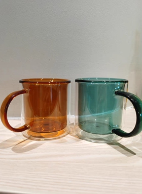 绿色杯子一对装可开水耐热咖啡水杯玻璃