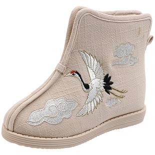 男童汉服鞋秋冬季加绒短靴子老北京布鞋小学生古装儿童绣花鞋棉鞋