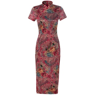 新款长款走秀旗袍裙女装连衣裙修身年会妈妈装跳舞中国风大码加大